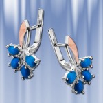 Русское Серебо с Золотом Серьги "Калина" с бирюзой