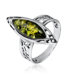 Серебряное кольцо. Зелёный янтарь