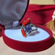 Silberring mit Korall und Amethyst