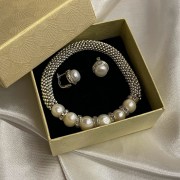 Silberset „Koenigin der Meere“. Perlen und Zirkonia