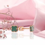 Золотые серьги 585 Малахит 6 мм