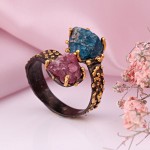 Vergoldeter Silberring mit Rubin & Topas