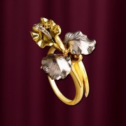 Goldener Ring "Bluetenstand" mit Diamanten, bicolor 