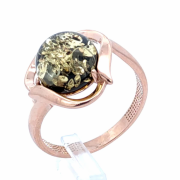 Vergoldeter Silberring mit grünem Bernstein