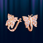 Золотые серьги "Бабочки" с цирконом 