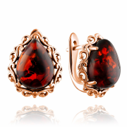 Vergoldete Silberohrringe "Bernstein im Durchbruch"