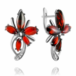 Серебряные серьги с красным янтарём