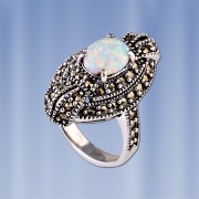  Silberring mit Opal & Marcasit