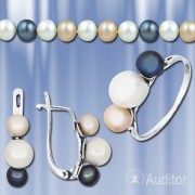 Ring & Ohrringe, Halskette russisches Silber, Perlen