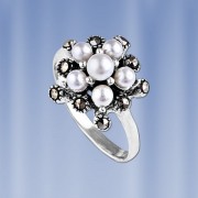 Silberring mit Perlen & Marcasite