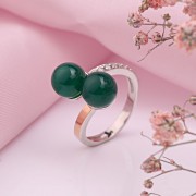 925er Silberring mit Gold. Chrysopras und Zirkonia 