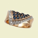 Goldring mit Brillanten, Saphire