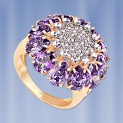 Goldener Ring "Diamond". Diamanten & Amethyst