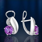 Серебряные серьги. Алексит лавандовый & Фианиты