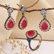 Silber 925 Set mit Rubin und Zirkonia