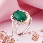 Купить серебряное кольцо с золотом в Германии Фианиты Хризопраз