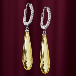 Золотые серьги-подвески с бриллиантами и цитрином