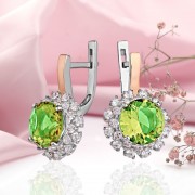 Серебряные серьги с золотом. Султанит и фианиты