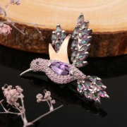 Silberbrosche mit Gold "Kolibri". Zirkonia