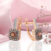 Серьги Русское золото 585 Раухтопаз Фианит