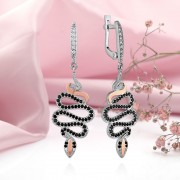 Silberohrhaenger "Mamba". Zirkonia & Gold