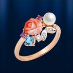 Goldring mit Korall. Bicolor