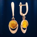Золотые серьги - подвески с янтарём