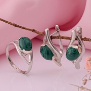 Гарнитур из серебра 925 пробы Малахит