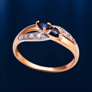 Кольцо с сапфирами и бриллиантами. Русское золото