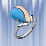 Серебряное кольцо "Мелодия" с бирюзой. Золото, серебро