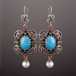 Ohrhaenger mit Tuerkis & Perle. Silber 