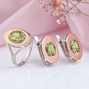 Серебряный гарнитур с золотом Хризолит