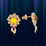 Золотые серьги с янтарем "Бантик"