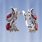 Серьги "Лес" с гранатом. Серебро 
