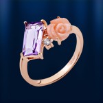 Goldring mit Korall & Amethyst 