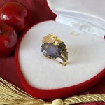 Vergoldeter Silberring mit Amethyst & Quarz