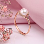 Rotgold 585 Ring mit Perlen Zirkonia