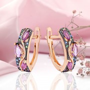 Ohrringe aus Rotgold 585 Amethyst Rhodolith Zirkonia