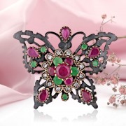 Brosche "Schmetterling". Rubin, Zirkonia, Smaragd