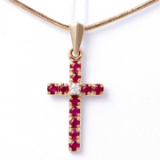 Goldanhänger Kreuz mit Rubinen und Diamant