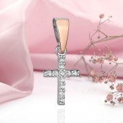 Silberkreuzanhaenger mit Gold & Zirkonia