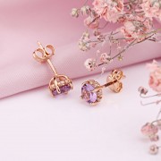 Ohrstecker aus russischem Gold 585 Zirkonia und Amethyst