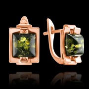 Vergoldete Silberohrringe "Herbst". Gruener Bernstein