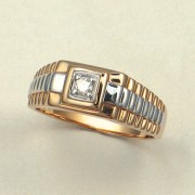 Goldring mit Brillant. Bicolor