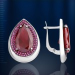 Корунд рубиновый & гранат. Серебряные серьги