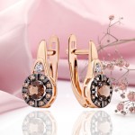 Серьги из красного золота 585 Раухтопаз Фианит