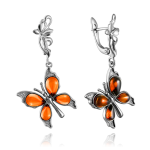 Silberohrhaenger mit Bernstein "Schmetterlinge"