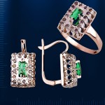 Ring & Ohrringe mit Brillianten, Smaragd