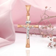 Kreuzanhänger mit Kruzifix und INRI aus 585er Rot- und Weißgold