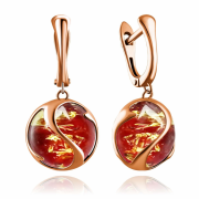 Vergoldete Silberohrhaenger "Chamaeleon". Bernstein